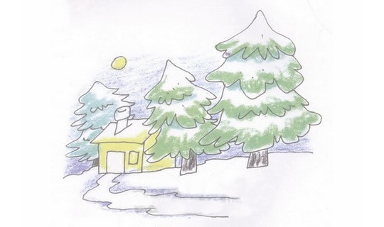 冬天松树林简笔画图片