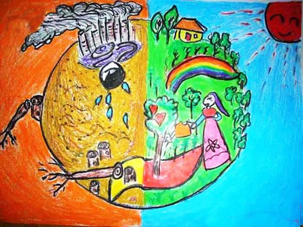 保护地球儿童画宣传画 以绿色环保为主题的画