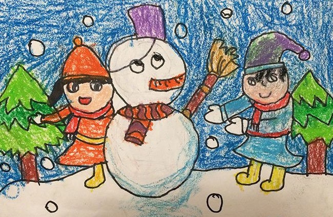 简单又好看的冬天堆雪人儿童画/蜡笔画图片