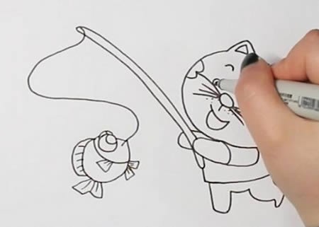 小猫钓鱼简笔画怎么画简单又好看