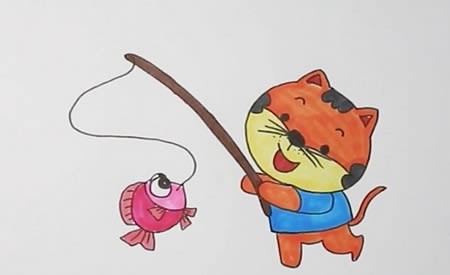 小猫钓鱼简笔画怎么画简单又好看