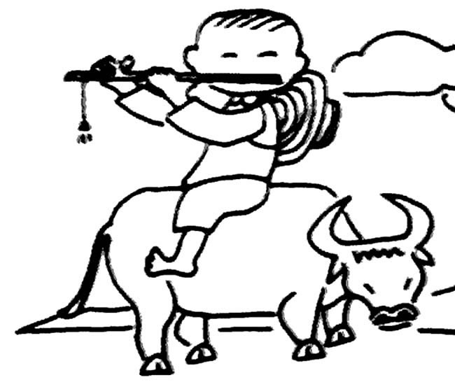 牧童骑牛简笔画吹笛图片