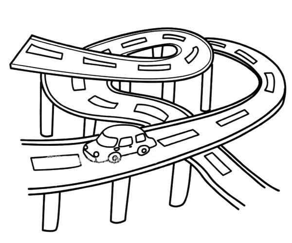 城市交通立交桥的简笔画图片立交桥上的汽车