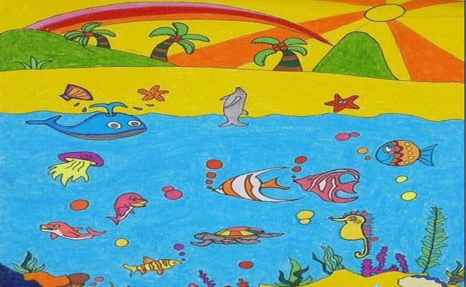 美丽的海底世界彩色儿童画/水彩画图片