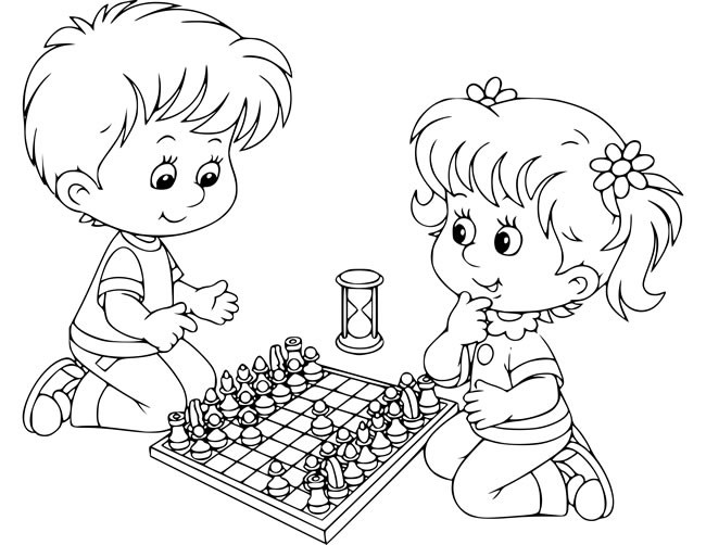 小男孩和小女孩下棋简笔画图片