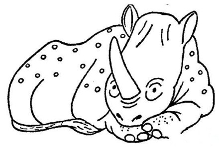 幼儿园犀牛简笔画图片：趴在地上的犀牛
