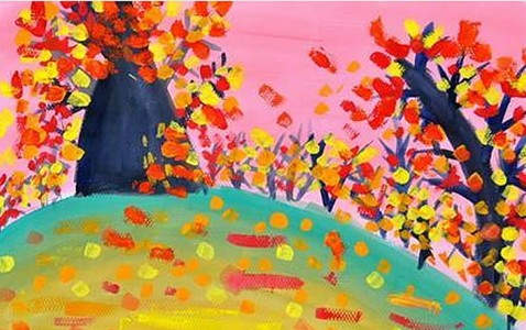 秋天的落叶风景儿童画