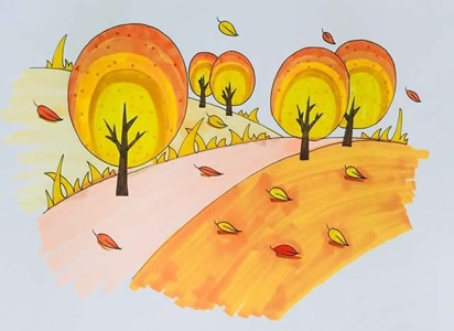 秋天树叶飘落的简笔画图片