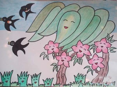 春天的风景儿童画教师范画