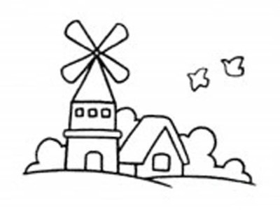 小学生风景简笔画:风车城堡