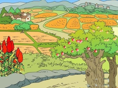 秋天的田野景色儿童画