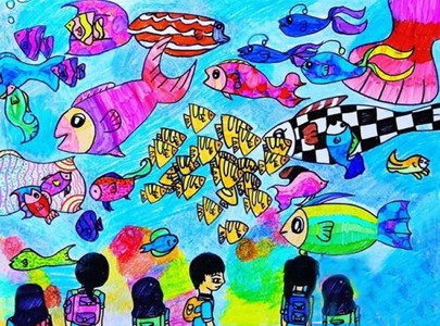 参观美丽的海底世界儿童画