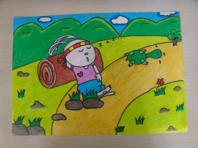 蜡笔画-骄傲的兔子和努力的乌龟