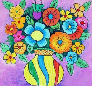 水彩画-彩色花瓶