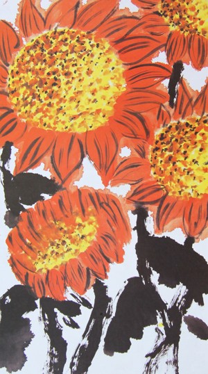 工笔画-秋天的向日葵