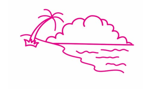 海滩风景简笔画的画法步骤教程