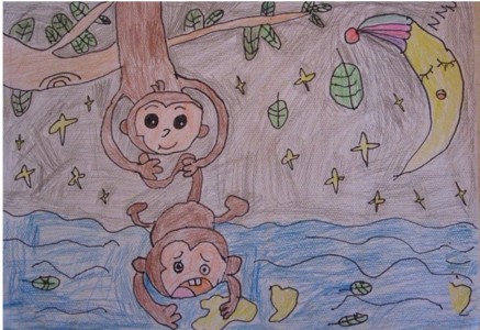 数字油画-两只猴子捞月