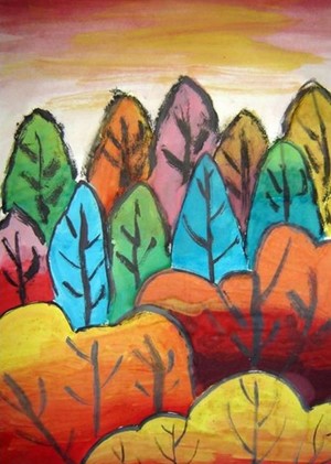 秋天的树林儿童画
