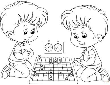 两个孩子下棋简笔画