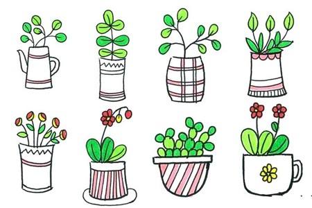 小盆栽植物手绘简笔画