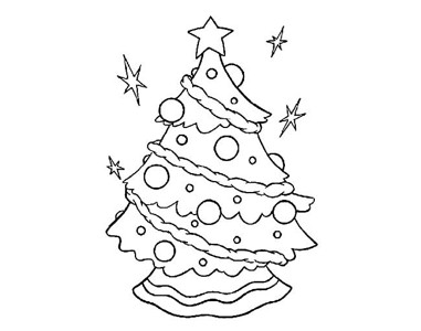 圣诞树简笔画 挂彩灯星星的圣诞树简笔画图片