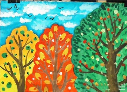 小学生画秋天成熟的果树