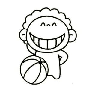 喜欢篮球的小男孩简笔画