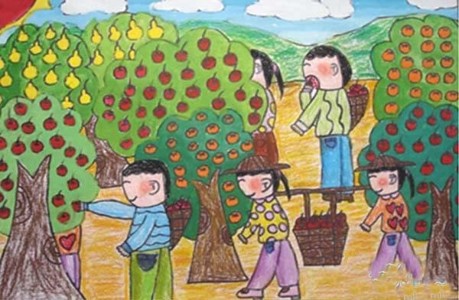 秋天果园丰收的景象儿童画