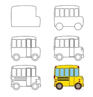 校车简笔画教程步骤图解大全：怎么画幼儿园校车