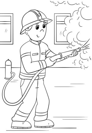 卡通消防员救火简笔画
