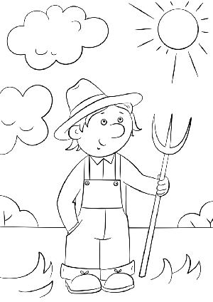 卡通农民和干草叉