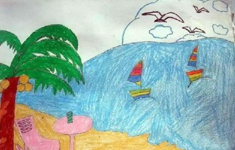 夏天海边儿童风景画教师范画