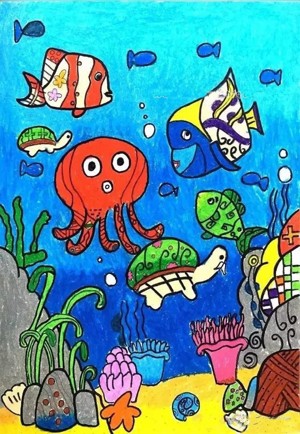 海底世界蜡笔画动漫图片