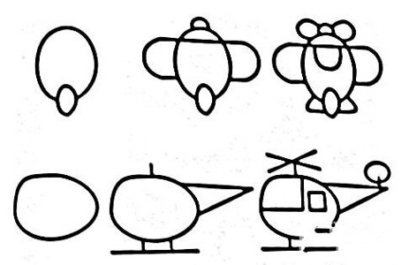卡通直升飞机分步简笔画图片