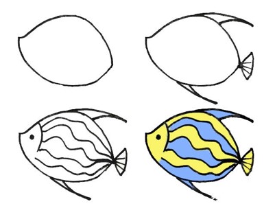 简笔画条纹鱼的画法步骤