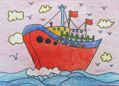 水彩画-大航海船