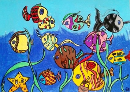 海底世界五颜六色的鱼儿童画