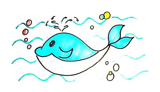 可爱的鲸鱼怎么画 鲸鱼简笔画彩色画法步骤图教程