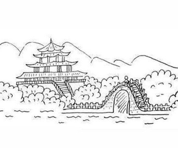杭州西湖简笔画 断桥图片