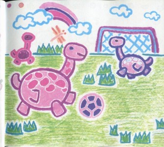数字油画-小恐龙踢足球
