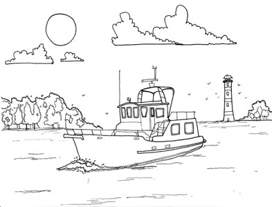 破船简笔画在海里图片