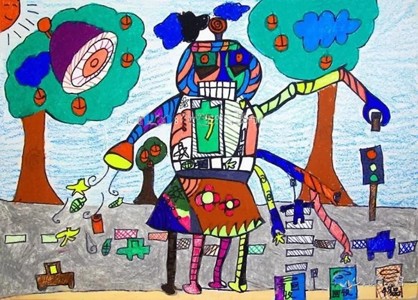 未来的环保机器人儿童画