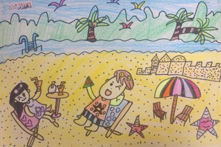 蜡笔画-快乐的海滩