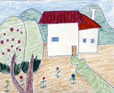 乡村房子儿童风景画优秀作品