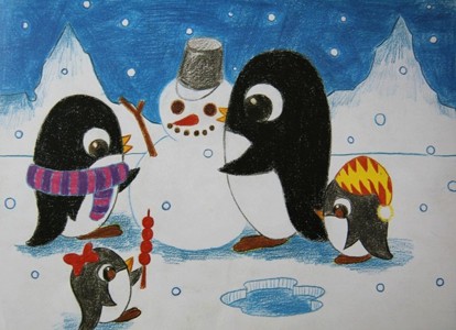 水彩画-小企鹅