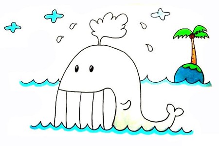 卡通鲸鱼简笔画画法步骤图教程