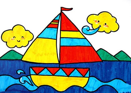 水彩画-蓝色的帆
