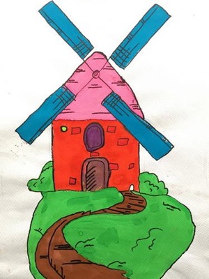 儿童创意绘画荷兰大风车