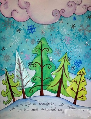 奇幻的森林雪景儿童风景画
