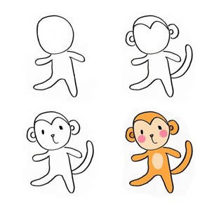 简笔画小猴子的画法步骤图片大全图片